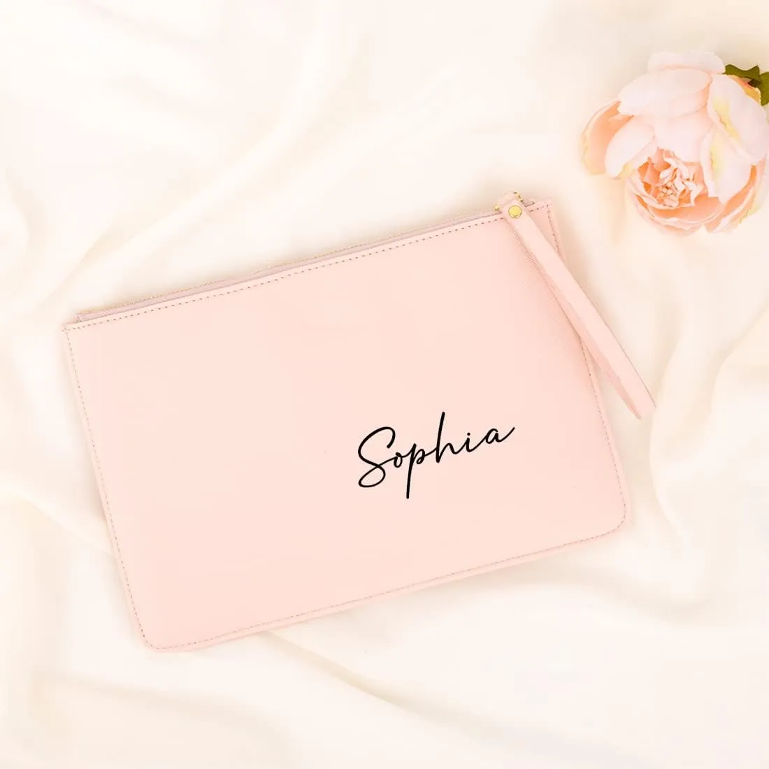 Andaz Press Personalized Vegan Leather Wristlet Clutch Purse Pouch Bag for Women, Bridesmaid Proposal Gifts Minimal Custom Name Cosmetic Bag for Wedding Bachelorette Bridal Shower Bridal Party, 1-Pack