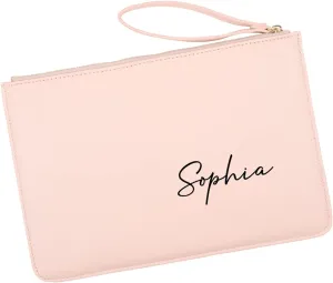 Andaz Press Personalized Vegan Leather Wristlet Clutch Purse Pouch Bag for Women, Bridesmaid Proposal Gifts Minimal Custom Name Cosmetic Bag for Wedding Bachelorette Bridal Shower Bridal Party, 1-Pack