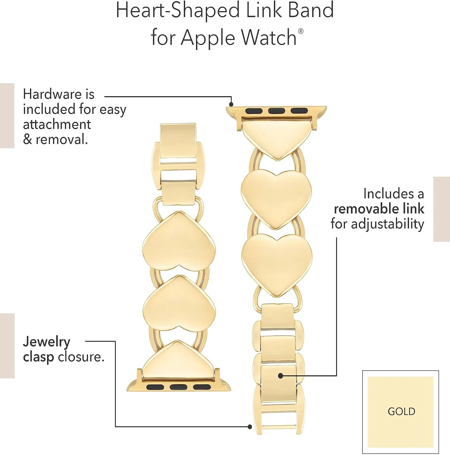 Anne Klein Heart Link Chain Bracelet for Apple Watch Secure, Adjustable, Apple Watch Band Replacement, Fits Most Wrists
