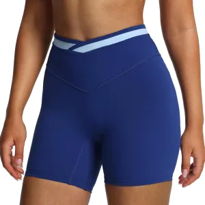 Aoxjox Velma Workout Biker Shorts for Women Color Block Cross-Waist High Waisted Exercise Gym Running Yoga Short 6"