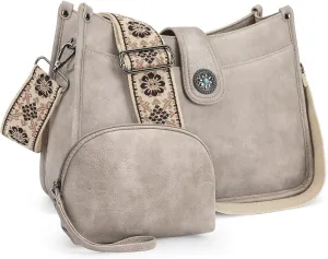 APHISON Crossbody Bags For Women Trendy 2PCS Vegan Leather Hobo Handbags Purses Wallet Set Shoulder Bucket Bag with 2 Strap