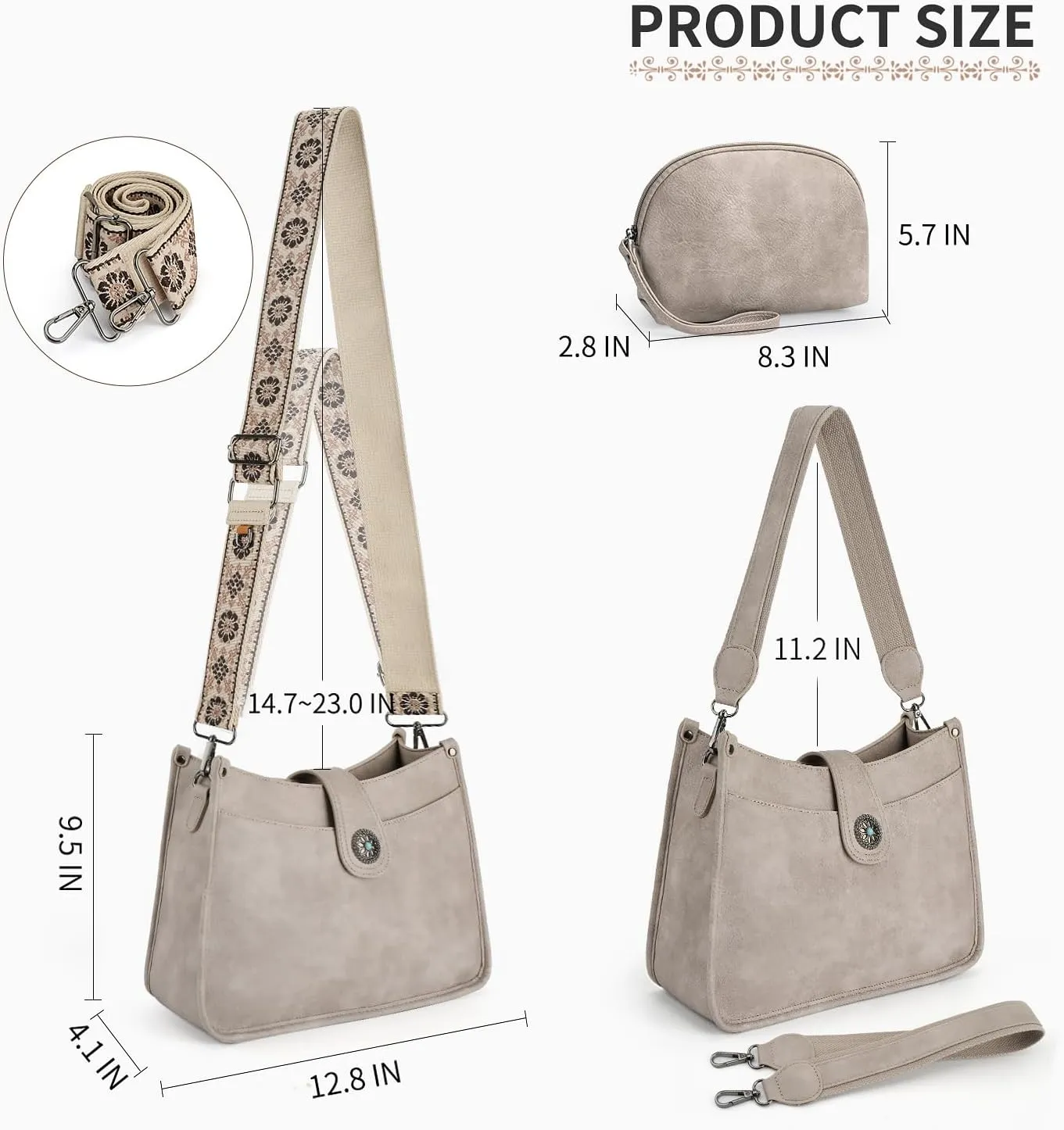 APHISON Crossbody Bags For Women Trendy 2PCS Vegan Leather Hobo Handbags Purses Wallet Set Shoulder Bucket Bag with 2 Strap