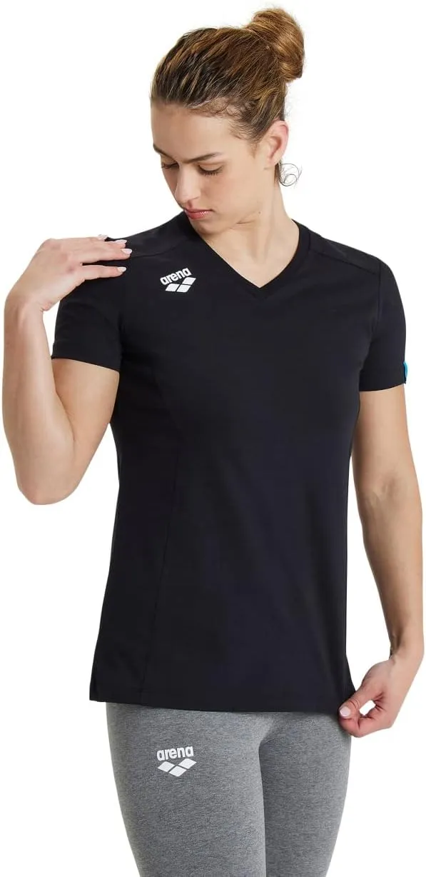 ARENA Team Women's Panel Cotton T-Shirt Short Sleeve V-Neck Active Tee Regular Fit Lightweight Athletic Top Gym Training
