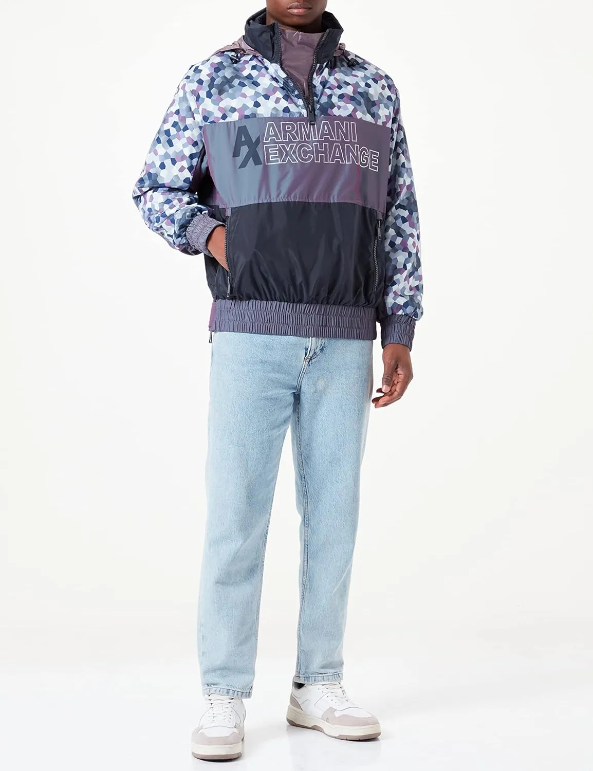 Armani Exchange Men's Color Blocked Logo Pullover Warm-up Jacket