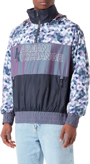 Armani Exchange Men's Color Blocked Logo Pullover Warm-up Jacket