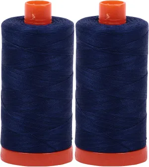 Aurifil Mako 50wt Thread 2 Large Spools(Dark Navy (2784))