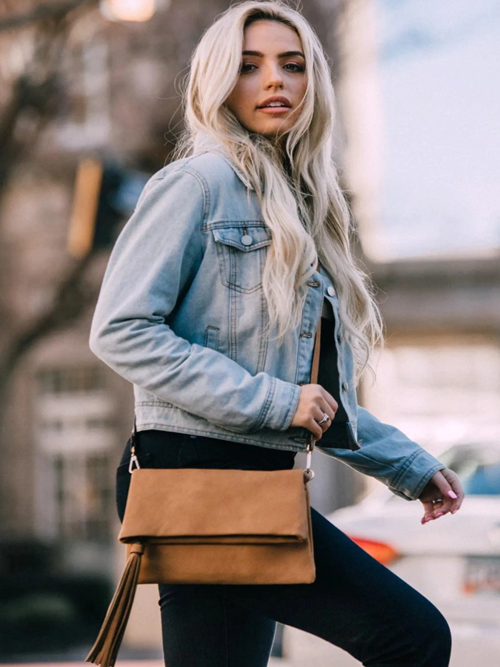 Austin Flapover Tassel Crossbody/Clutch, Brown