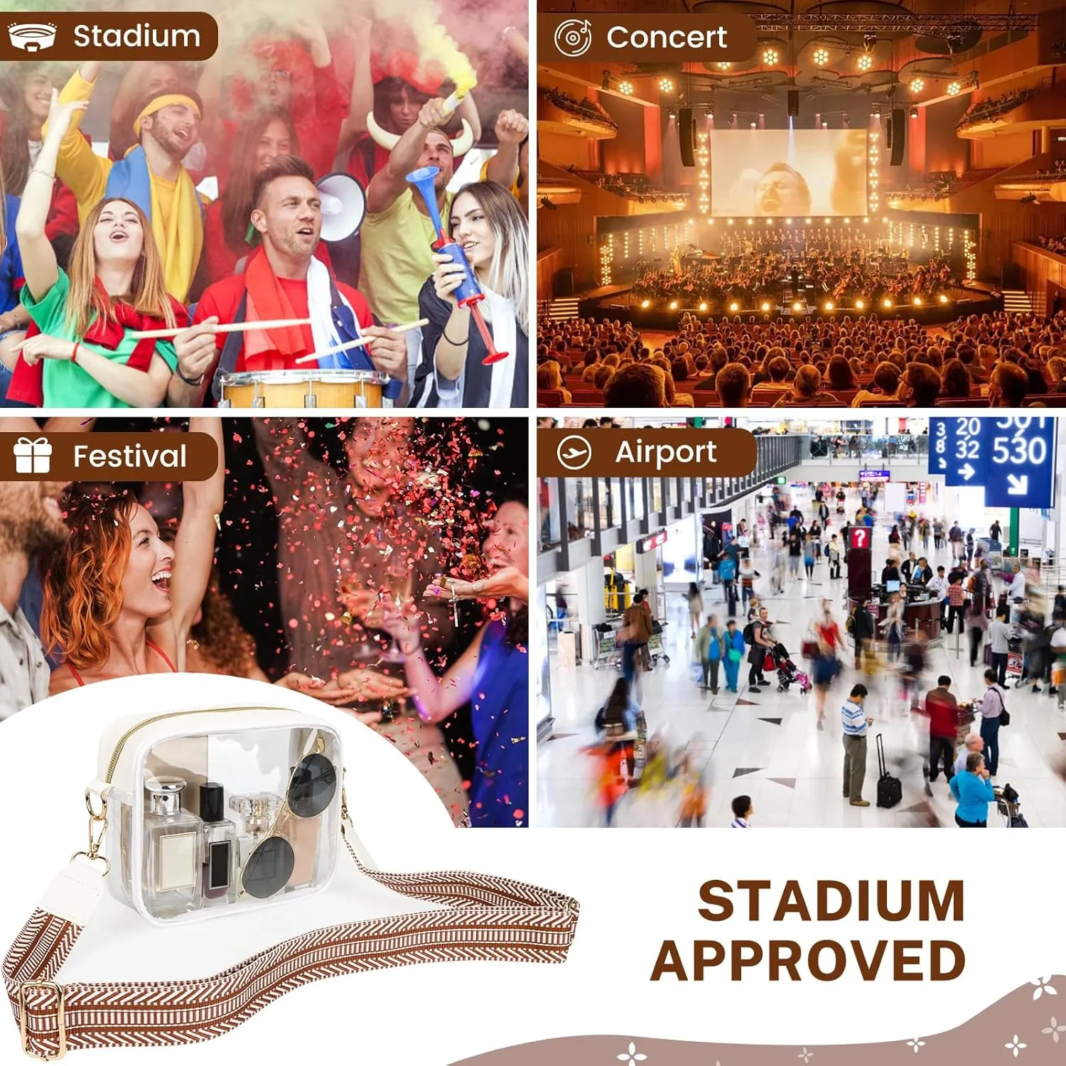 Aveniee Clear Bag Stadium Approved, Clear Purses for Women, Crossbody Bag for Concerts with Adjustable Strap