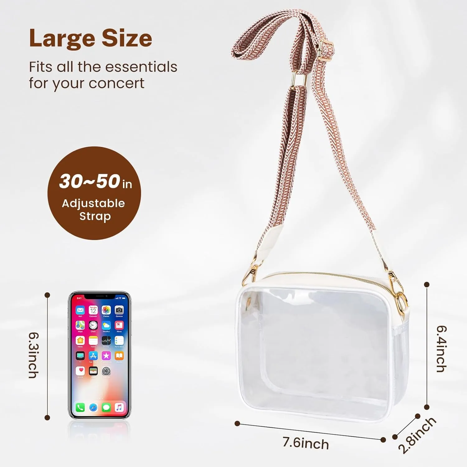 Aveniee Clear Bag Stadium Approved, Clear Purses for Women, Crossbody Bag for Concerts with Adjustable Strap