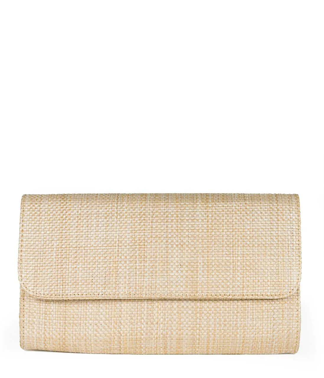Avery  Straw Clutch - Natural Shell with Natural Raffia Round