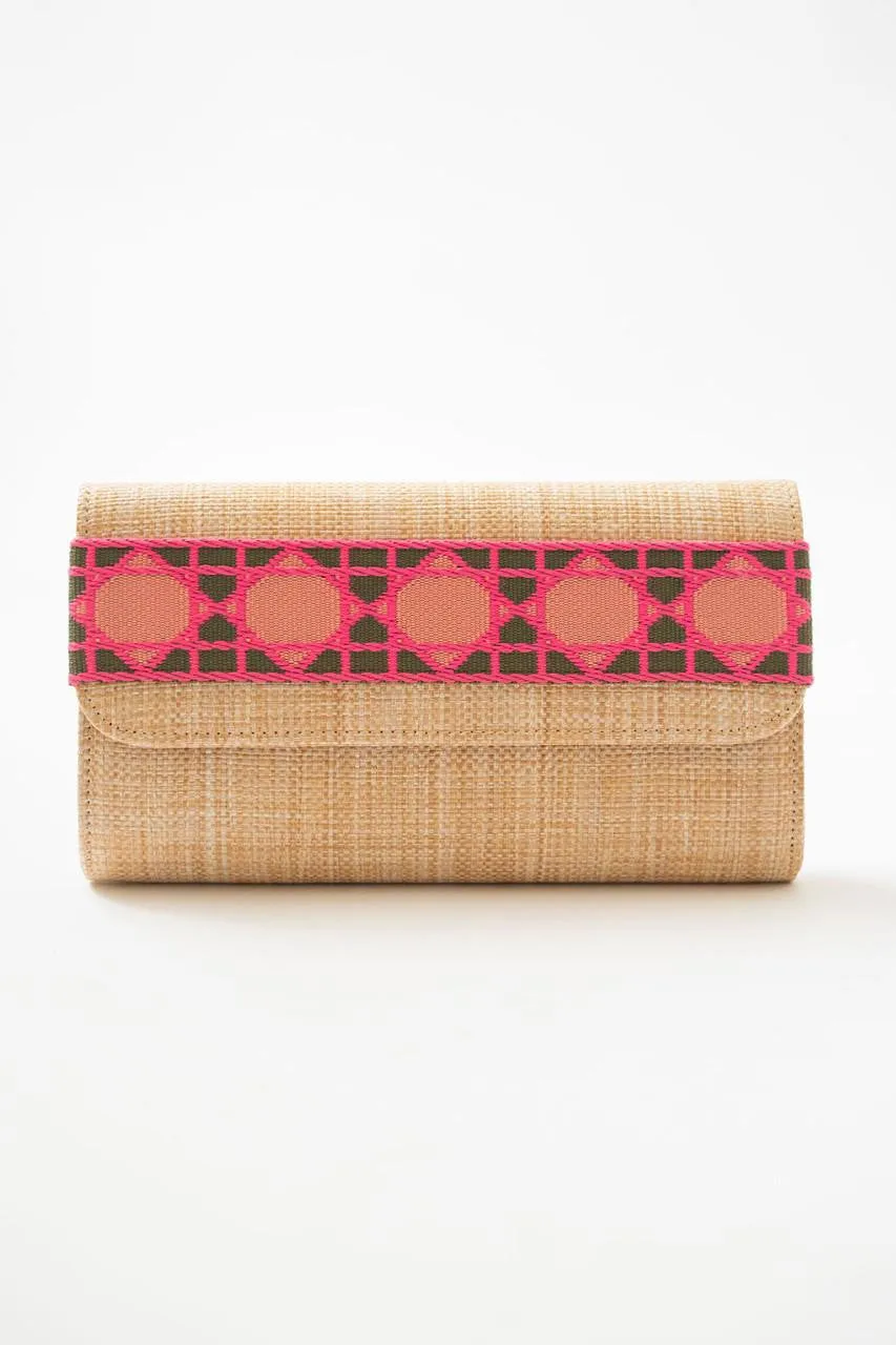 Avery Straw Clutch - Pink Shanghai Band