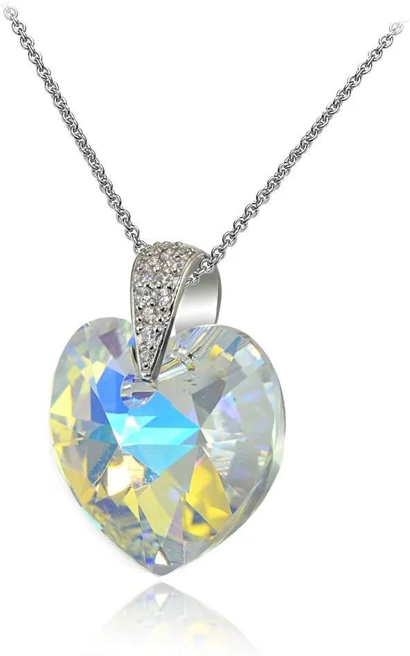 B. BRILLIANT Valentines Day Gifts Jewelry for Her Sterling Silver Colored European Crystal & CZ Accents Heart Pendant Necklace for Women Bridesmaids