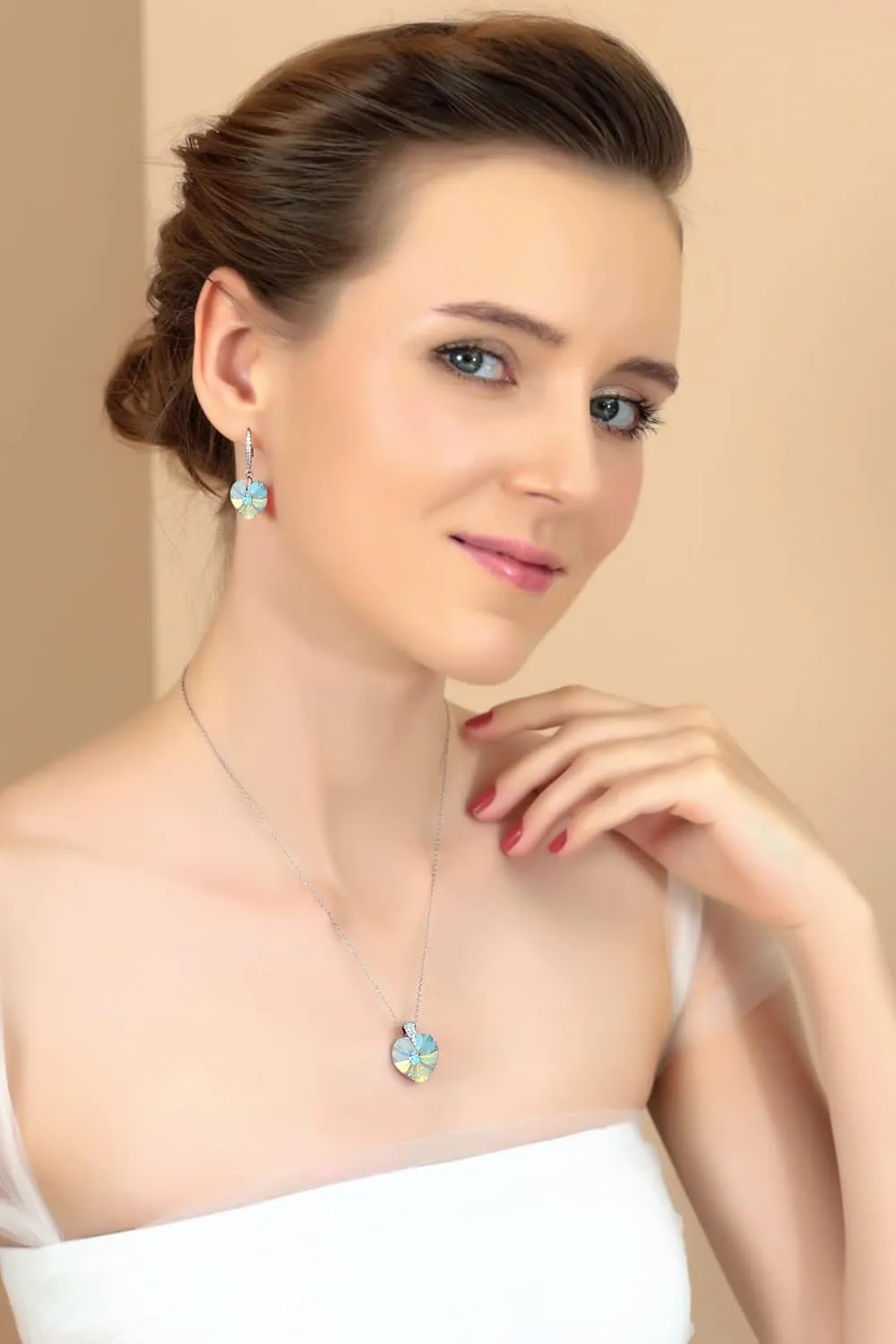 B. BRILLIANT Valentines Day Gifts Jewelry for Her Sterling Silver Colored European Crystal & CZ Accents Heart Pendant Necklace for Women Bridesmaids