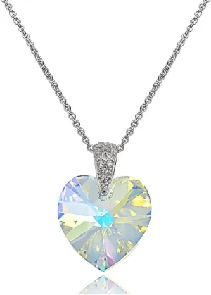 B. BRILLIANT Valentines Day Gifts Jewelry for Her Sterling Silver Colored European Crystal & CZ Accents Heart Pendant Necklace for Women Bridesmaids