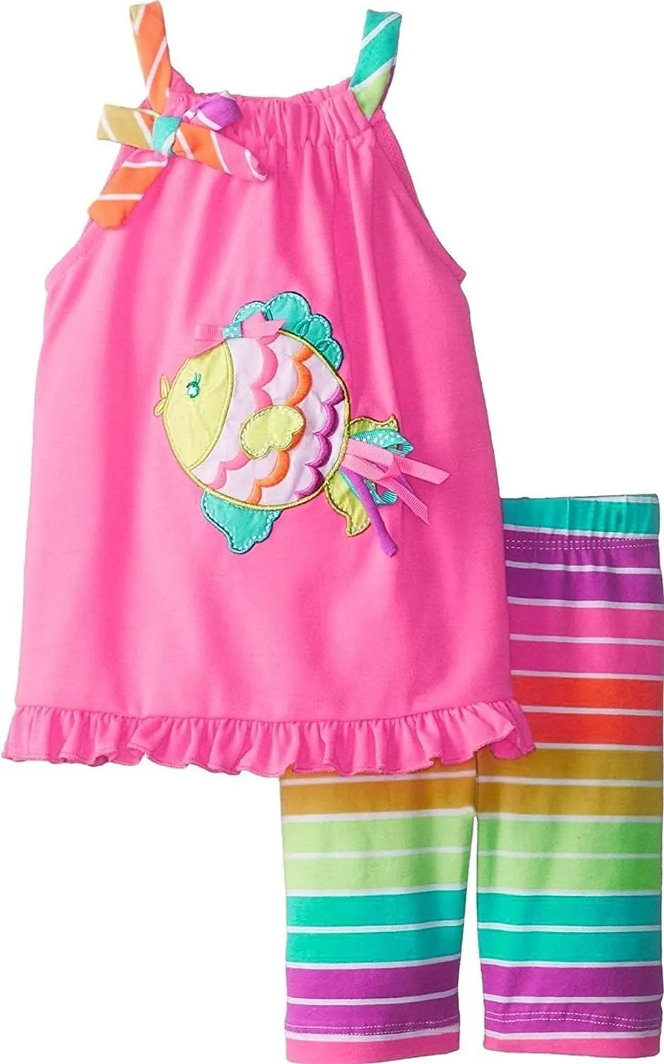 Baby Girls 3M-24M Fuchsia Rainbow Fish Applique Top/Shorts Set
