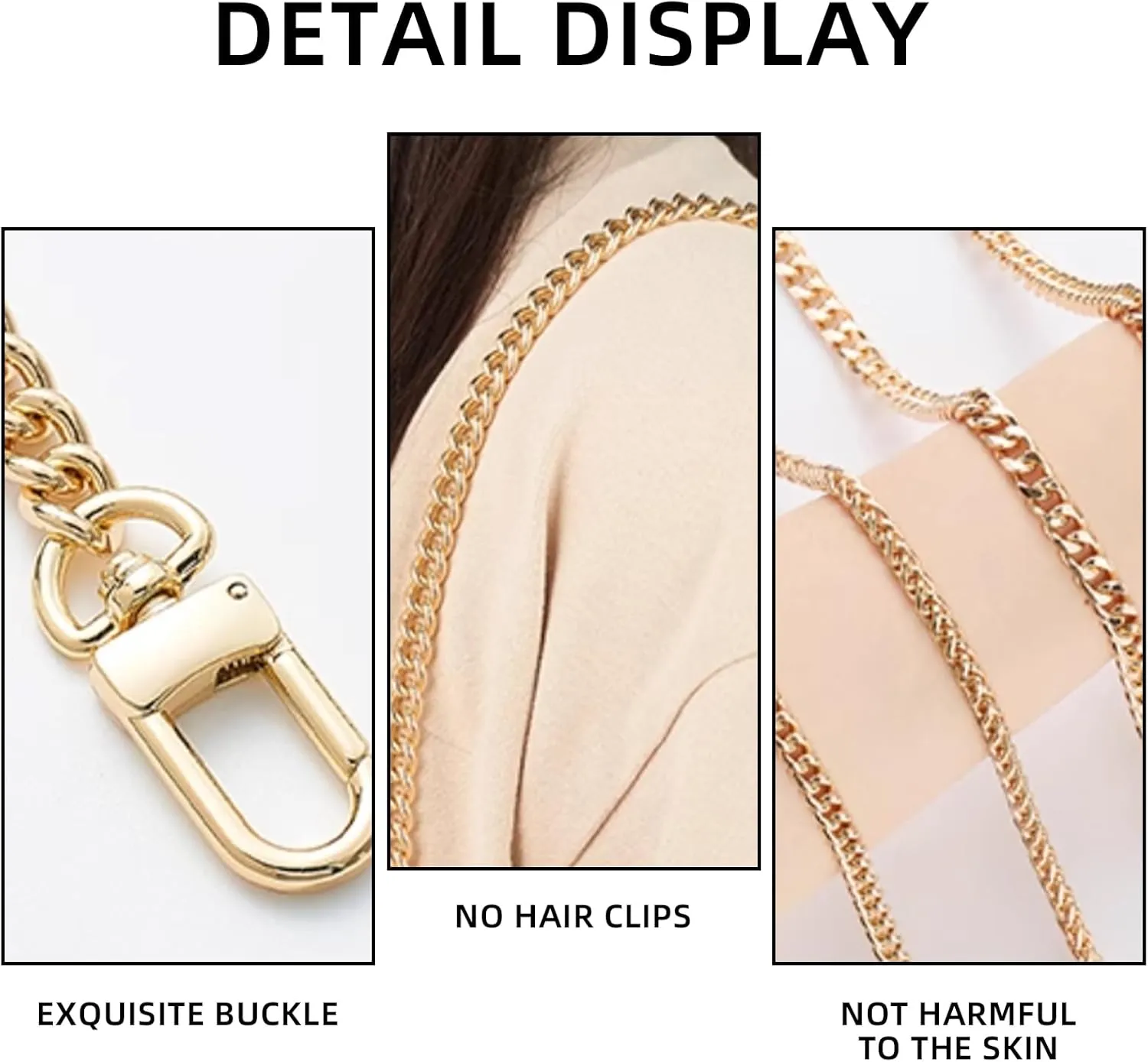 Bag Chain Strap for Handbag Replacement,Gold Purse Chain Accessories Shoulder Straps Crossbody, Wallet Chain with Metal Buckles(Style-2-120CM)