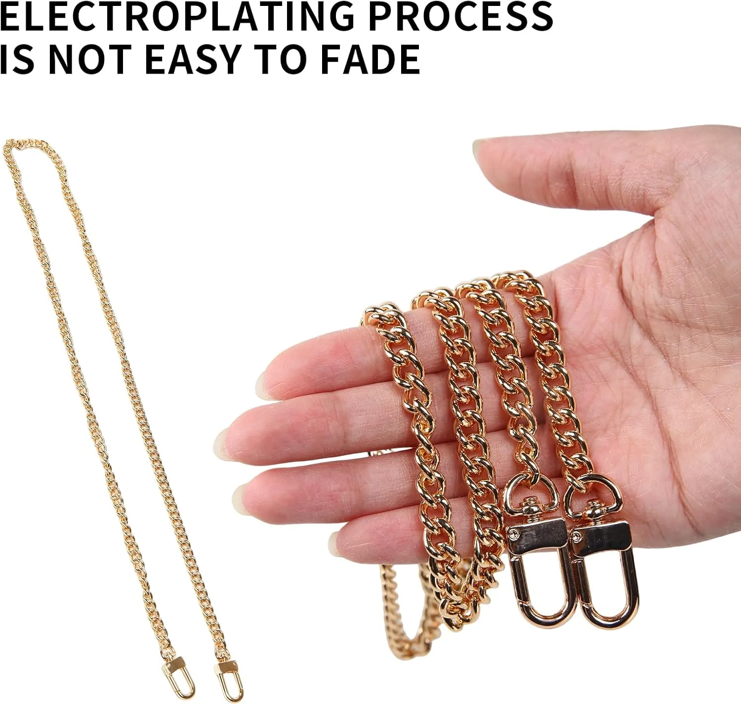 Bag Chain Strap for Handbag Replacement,Gold Purse Chain Accessories Shoulder Straps Crossbody, Wallet Chain with Metal Buckles(Style-2-120CM)