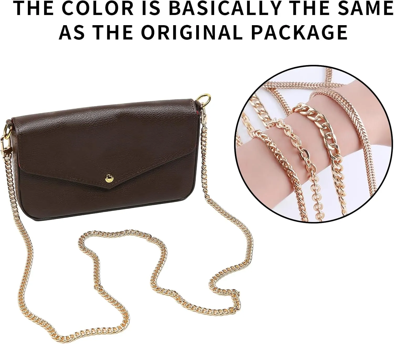 Bag Chain Strap for Handbag Replacement,Gold Purse Chain Accessories Shoulder Straps Crossbody, Wallet Chain with Metal Buckles(Style-2-120CM)