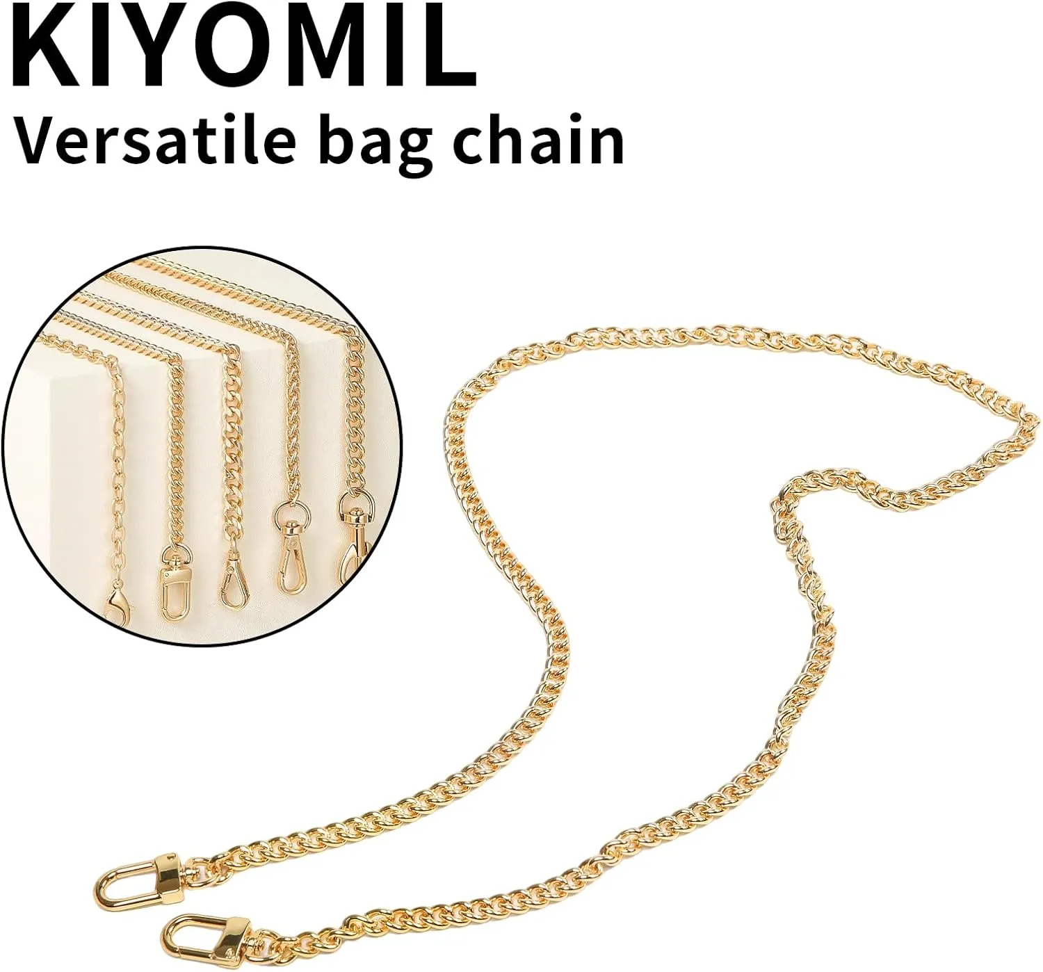 Bag Chain Strap for Handbag Replacement,Gold Purse Chain Accessories Shoulder Straps Crossbody, Wallet Chain with Metal Buckles(Style-2-120CM)