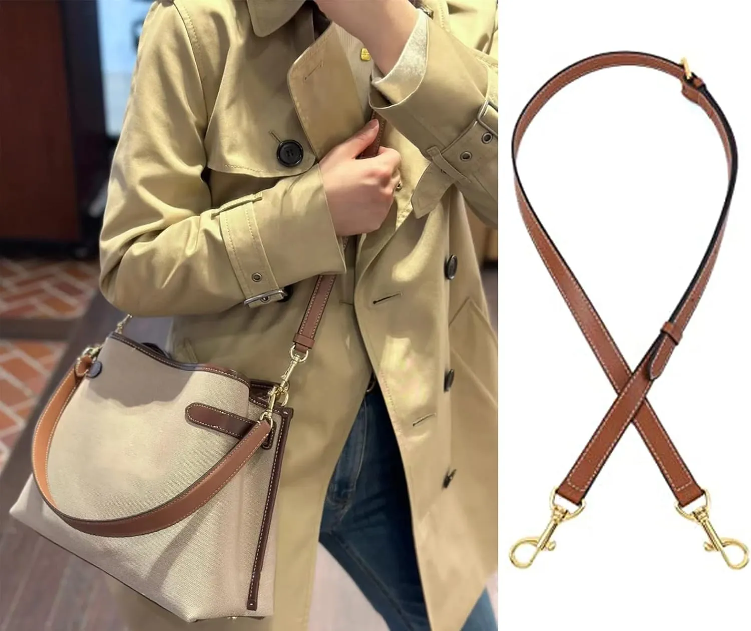 BAIXUEJI Genuine Leather Purse Strap Adjustable Replacement Crossbody Shoulder Bag Handbag