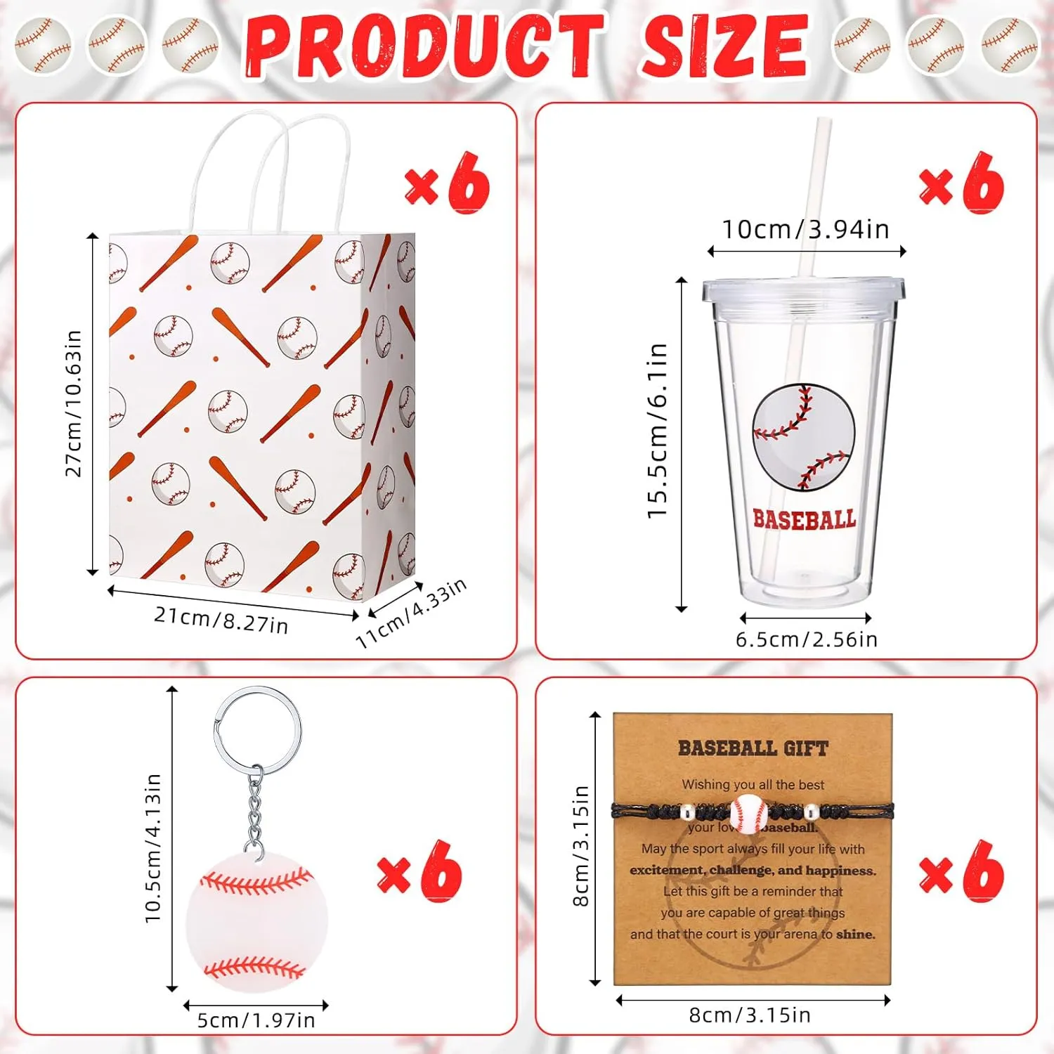 Ball Gifts Sports Theme Party Favors Set Include Photo Frame Plastic Cup Bracelet Keychain Gift Bag for Ball Party Reward Gifts(Baseball)