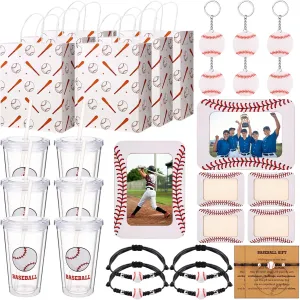 Ball Gifts Sports Theme Party Favors Set Include Photo Frame Plastic Cup Bracelet Keychain Gift Bag for Ball Party Reward Gifts(Baseball)