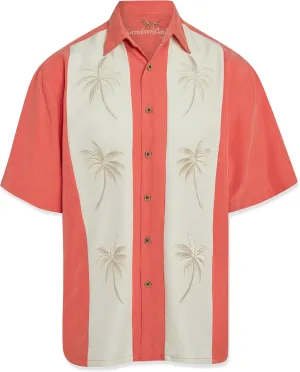Bamboo Cay Mens Short Sleeve Pacific Paneled Palms Casual Embroidered Woven Shirt