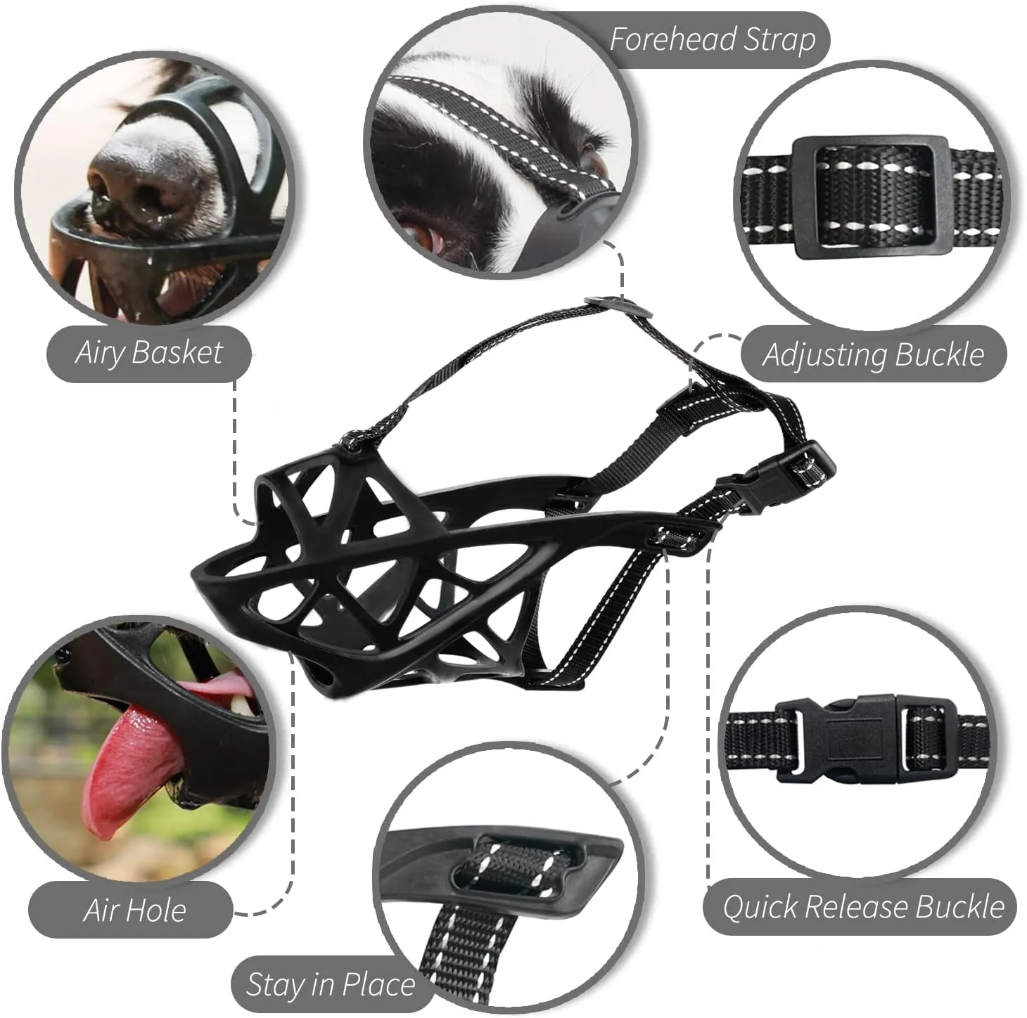 BARKLESS Dog Muzzle, Soft Basket Muzzle for Medium Large Sized Dog Labrador Golden German Shepherd Australian Shepherds, Mouth Guard for Biting Chewing Scavenging, Allow Drinking and Eating