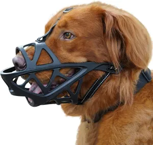 BARKLESS Dog Muzzle, Soft Basket Muzzle for Medium Large Sized Dog Labrador Golden German Shepherd Australian Shepherds, Mouth Guard for Biting Chewing Scavenging, Allow Drinking and Eating