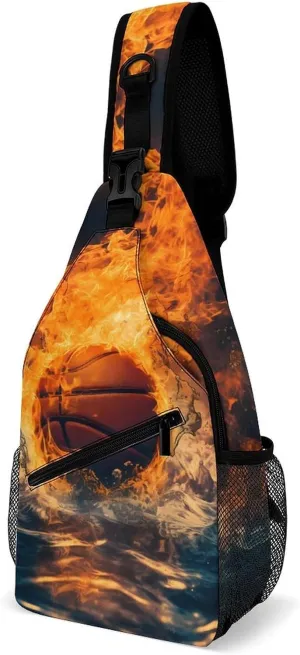 Basketball in Fire And Water Crossbody Sling Bags Shoulder Backpack Chest DayPack Handbag