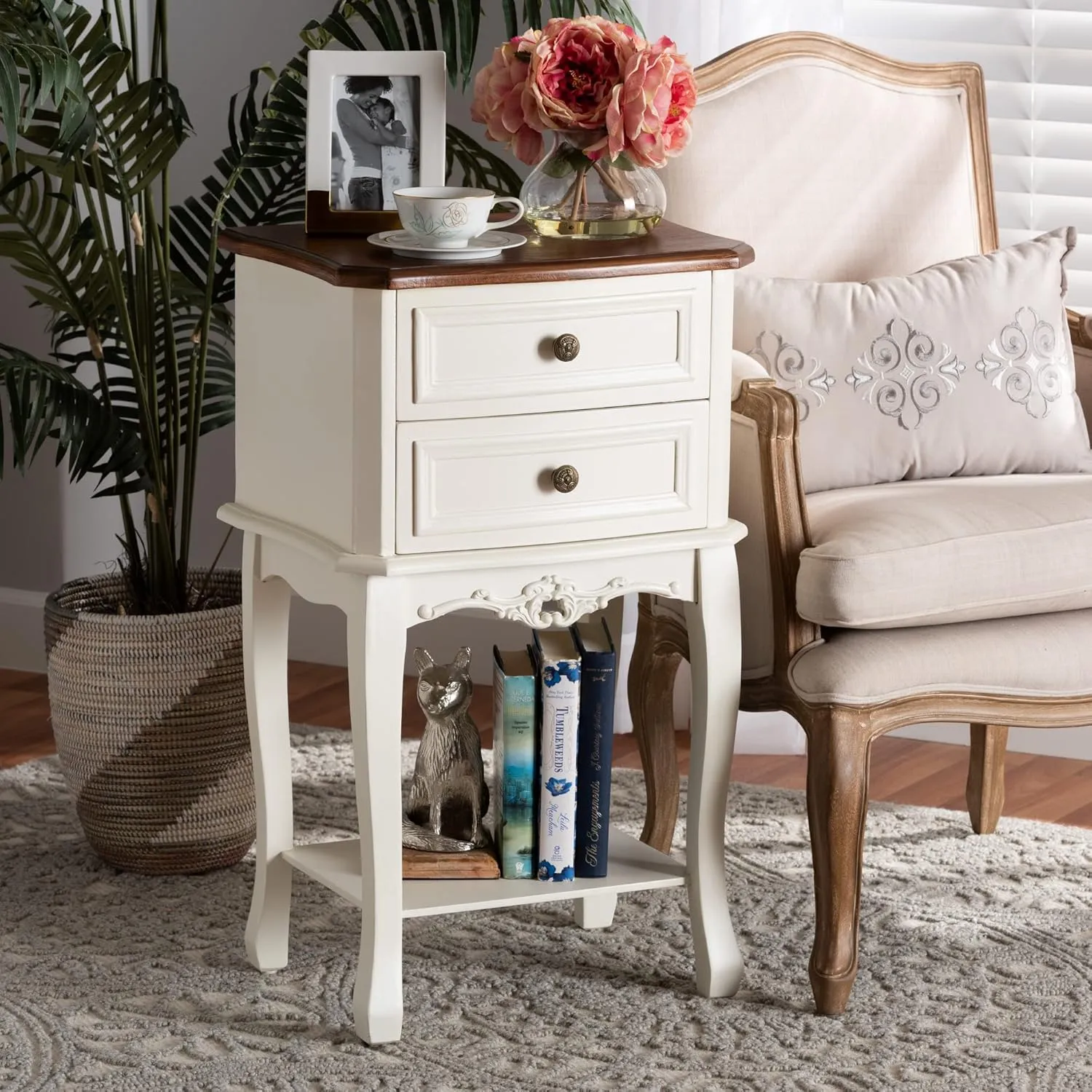Baxton Studio Nightstands, White/Cherry Brown