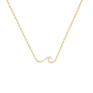Beach Ocean Lover Necklace For Women, Beach Wave Whale tail Surfing Pendant Necklace 18K Gold Dipped Silver Dainty Beach Necklace (Gold, Cubic Zirconia Wave)