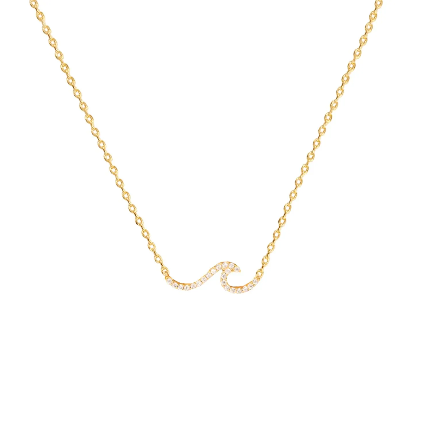 Beach Ocean Lover Necklace For Women, Beach Wave Whale tail Surfing Pendant Necklace 18K Gold Dipped Silver Dainty Beach Necklace (Gold, Cubic Zirconia Wave)