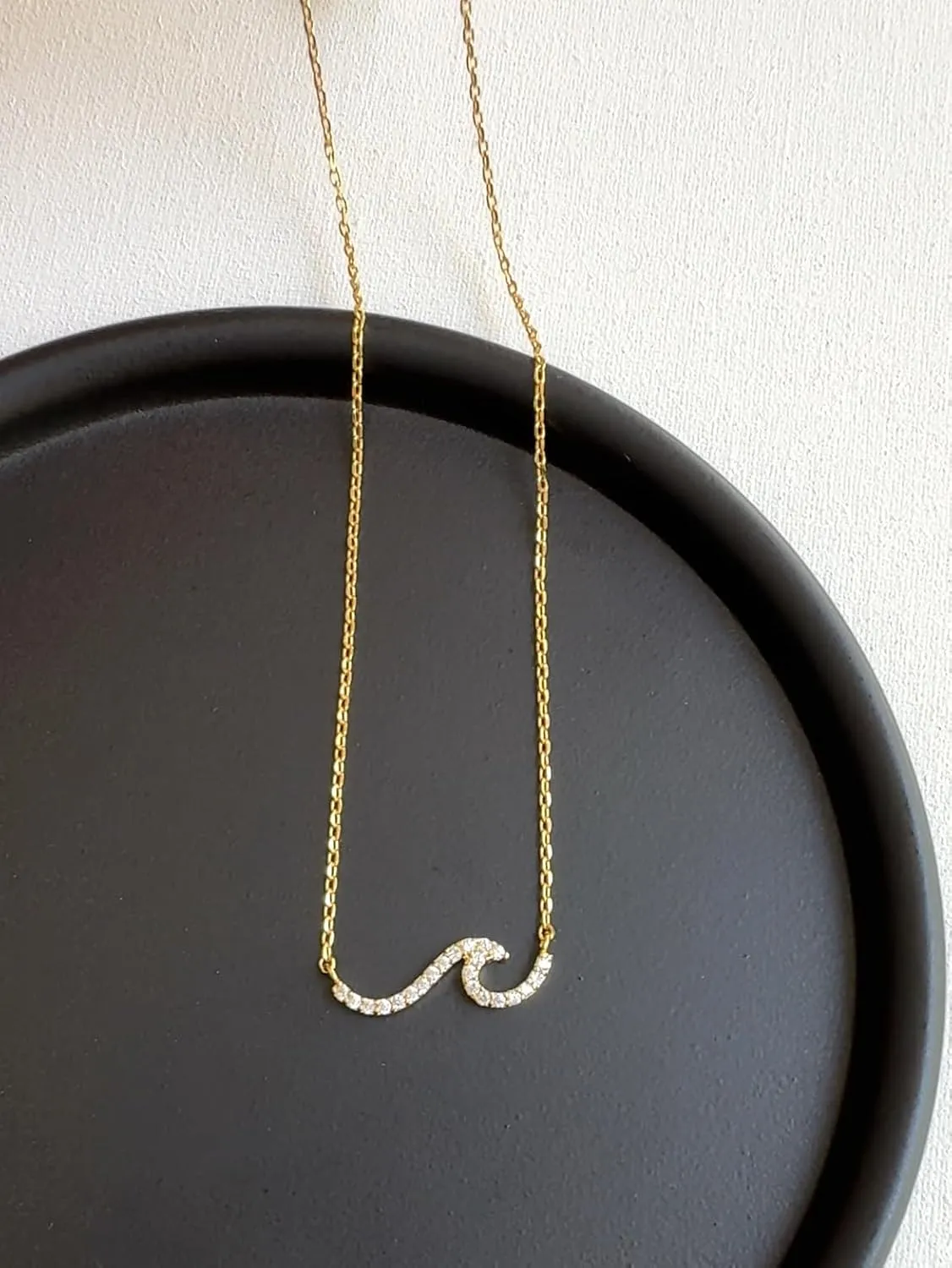 Beach Ocean Lover Necklace For Women, Beach Wave Whale tail Surfing Pendant Necklace 18K Gold Dipped Silver Dainty Beach Necklace (Gold, Cubic Zirconia Wave)
