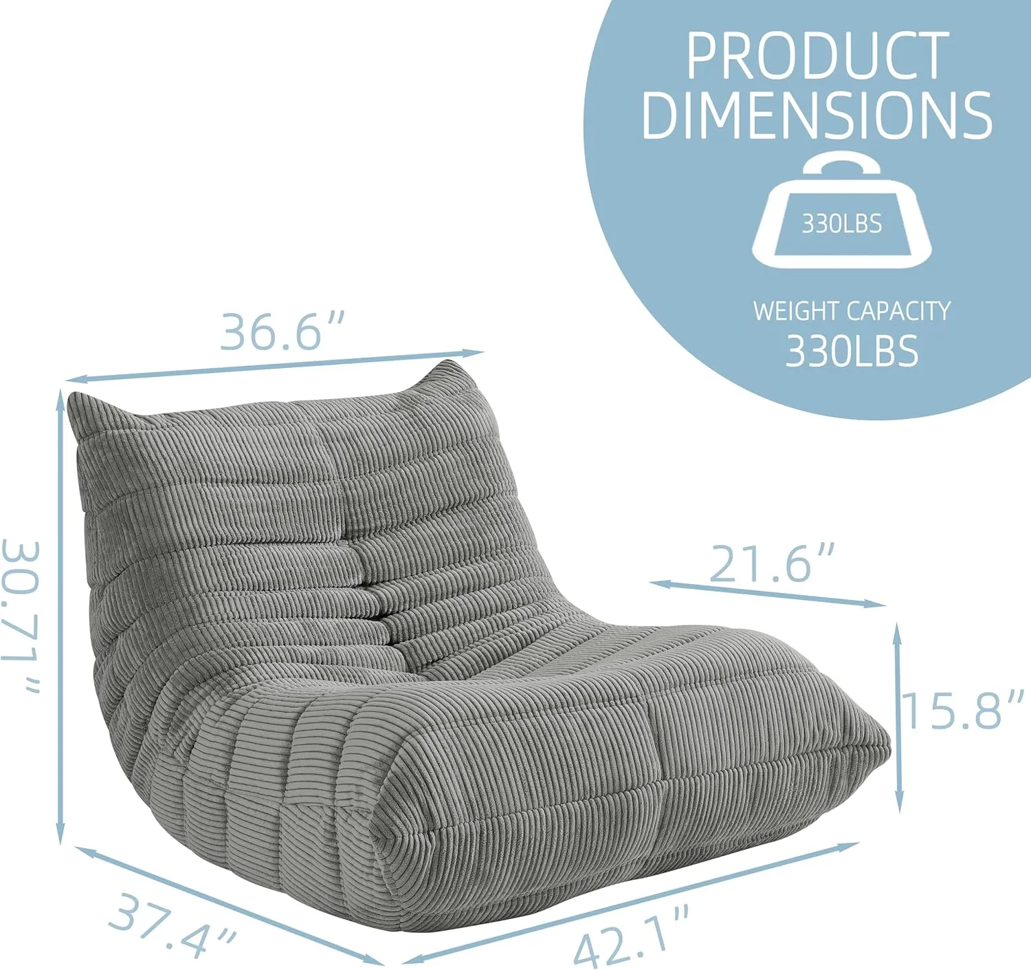 Bean Bag Chairs for Adults, Togo Sofa Togo Chair Lazy Floor Corner Lounge for Living Room Apartment Bedroom Balcony, Corduroy Fabric Fireside Chair, Gray