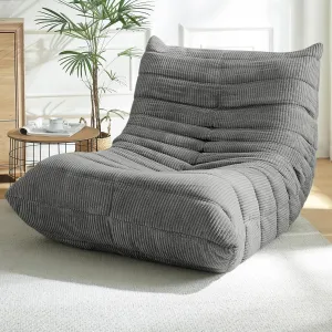 Bean Bag Chairs for Adults, Togo Sofa Togo Chair Lazy Floor Corner Lounge for Living Room Apartment Bedroom Balcony, Corduroy Fabric Fireside Chair, Gray