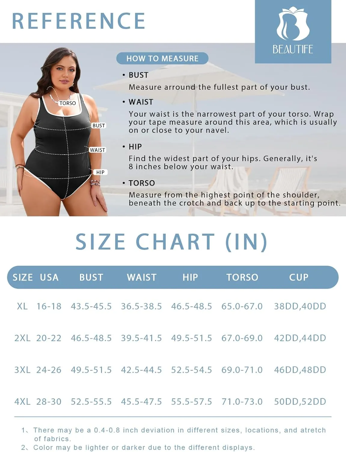 Beautife Womens Plus Size One Piece Swimsuit Athletic High Cut Color Block Ribbed Adjustable Wide Strap Bathing Suit