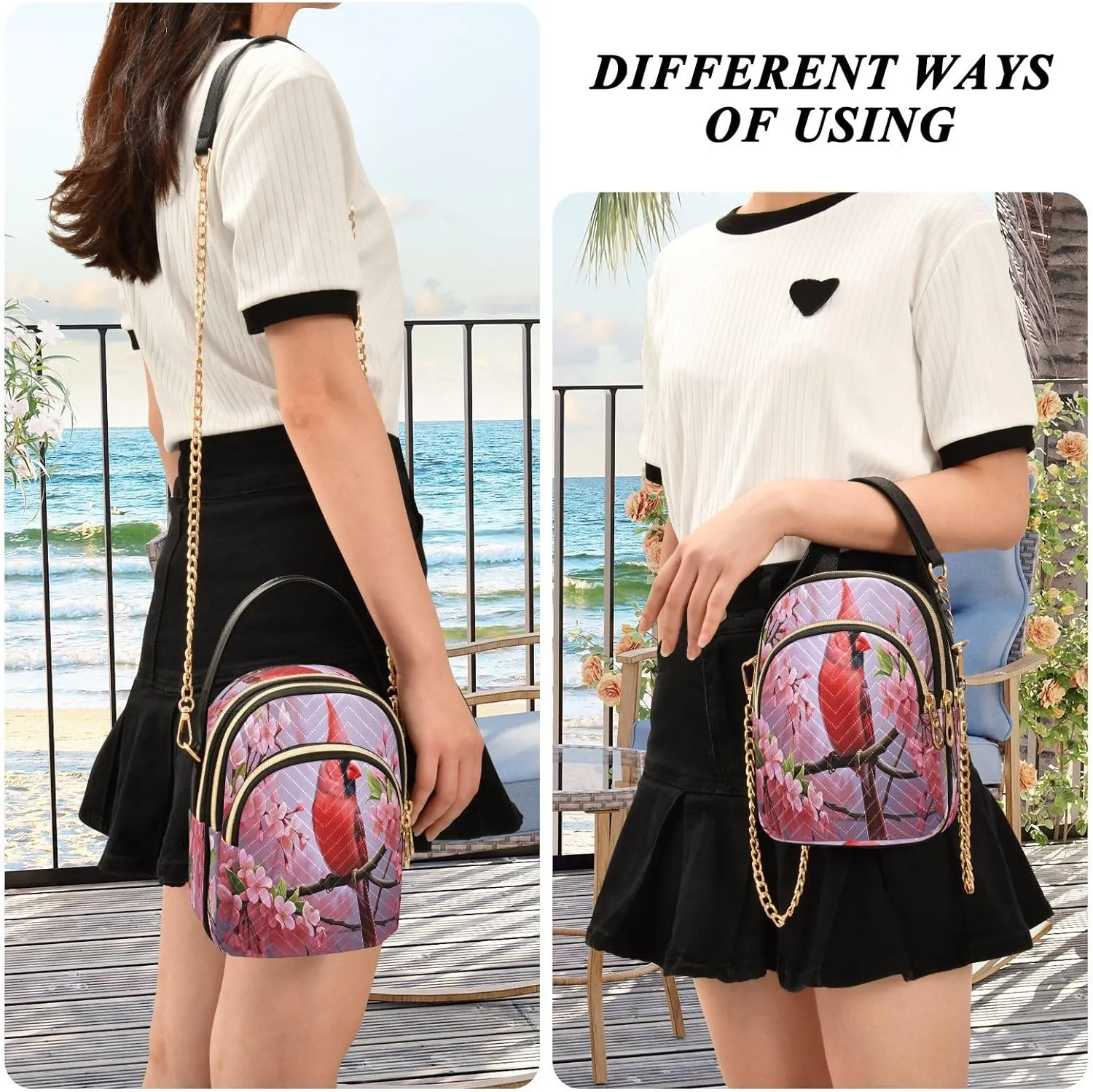 Beautiful Peacocks in Branches with Fruit Small Handbag with Shoulder Strap, Crossbody Shoulder Bags for Women