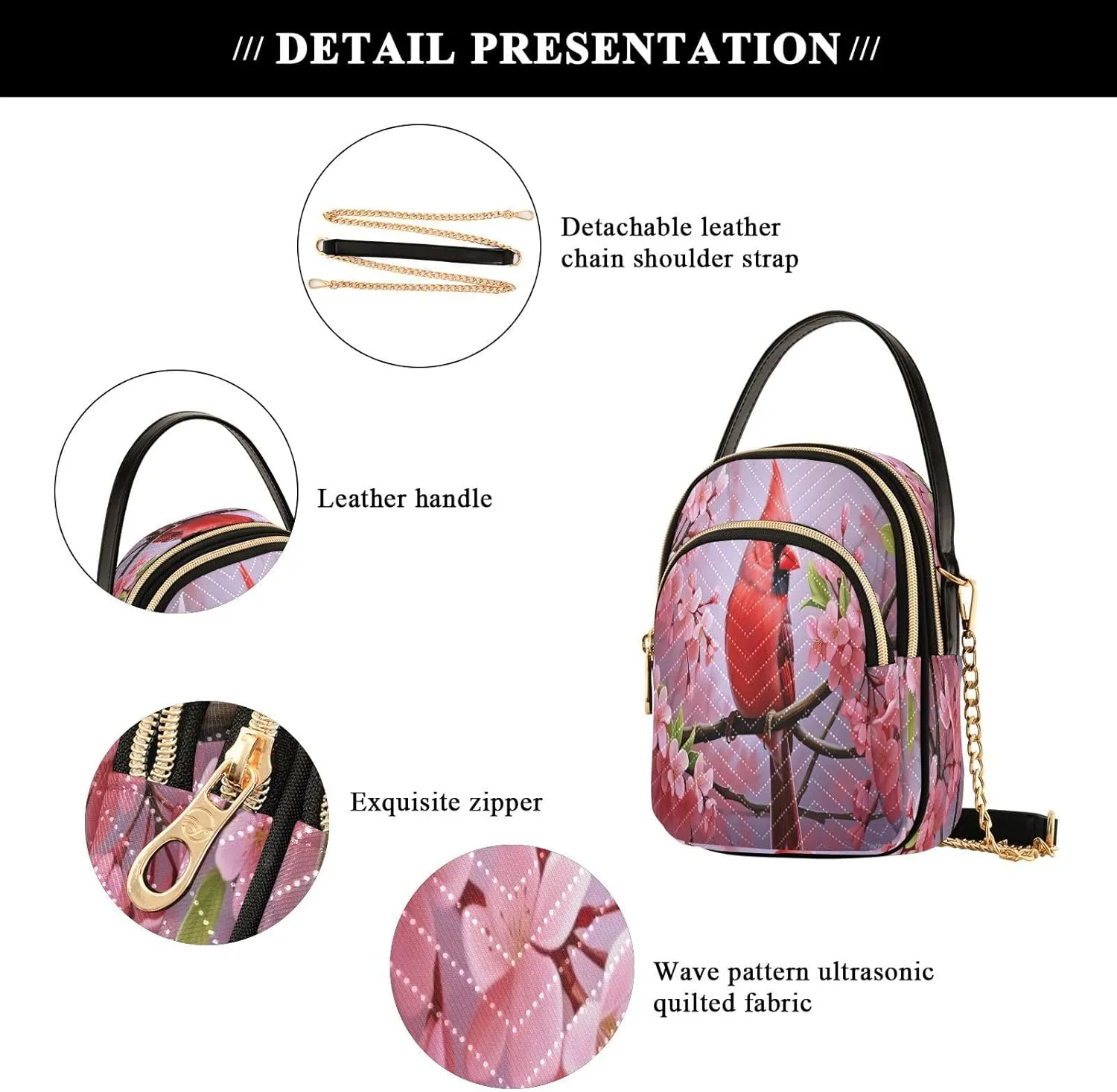 Beautiful Peacocks in Branches with Fruit Small Handbag with Shoulder Strap, Crossbody Shoulder Bags for Women