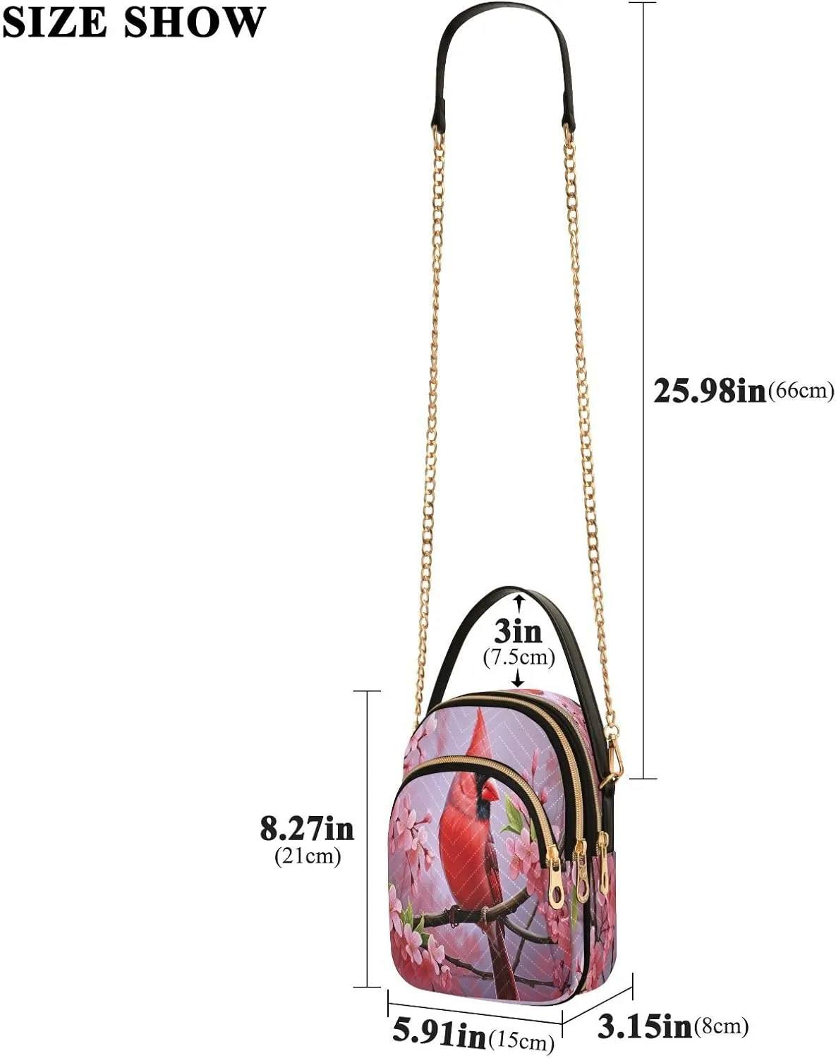 Beautiful Peacocks in Branches with Fruit Small Handbag with Shoulder Strap, Crossbody Shoulder Bags for Women