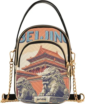 Beijing Palace Lion Multi Pockets Crossbody Bags for Women Zip Cell Phone Purse Wallet Bag with Detachable Shoulder Strap Small Crossbody Purse for Girls Women Trendy Gift Shopping Working Traveling