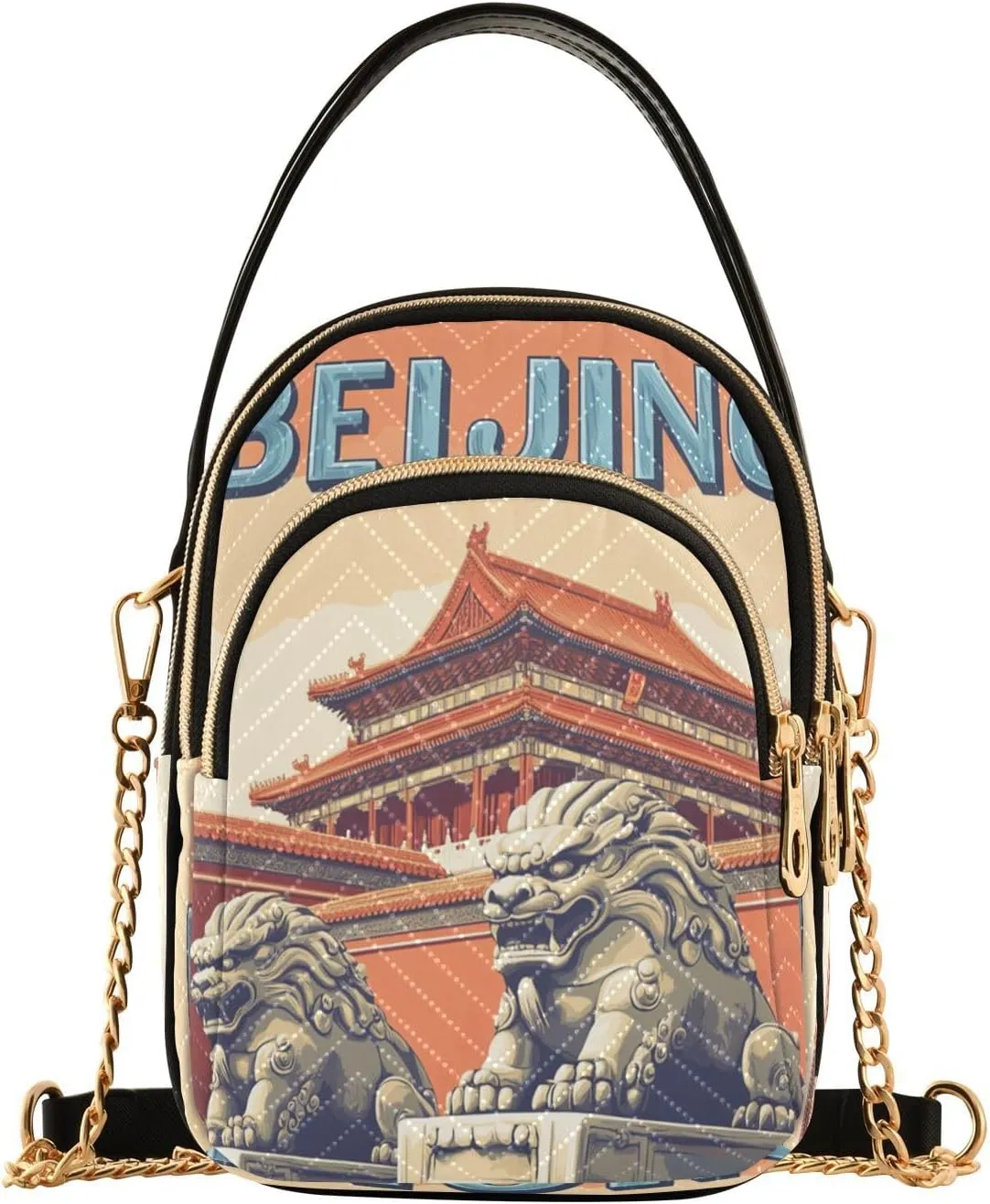 Beijing Palace Lion Multi Pockets Crossbody Bags for Women Zip Cell Phone Purse Wallet Bag with Detachable Shoulder Strap Small Crossbody Purse for Girls Women Trendy Gift Shopping Working Traveling