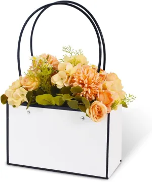 BEISHIDA White Flower Gift Bags for Bouquets,4PCS Rectangle Flower Bouquet Box with Handle for Bouquet Packaging Floral Wrap Florist Supplies Basket Graduation Wedding Valentine Gift Craft(8.6x3.9x13 in)