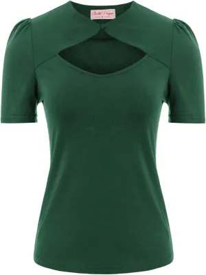 Belle Poque Women’s Hollowed-Out Tops 1950s Retro Vintage Short Sleeve Cotton Blouse