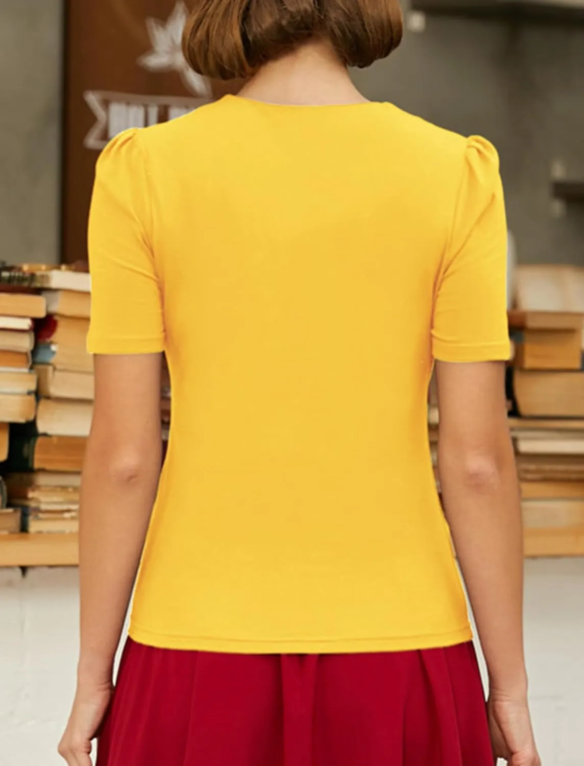 Belle Poque Women’s Hollowed-Out Tops 1950s Retro Vintage Short Sleeve Cotton Blouse