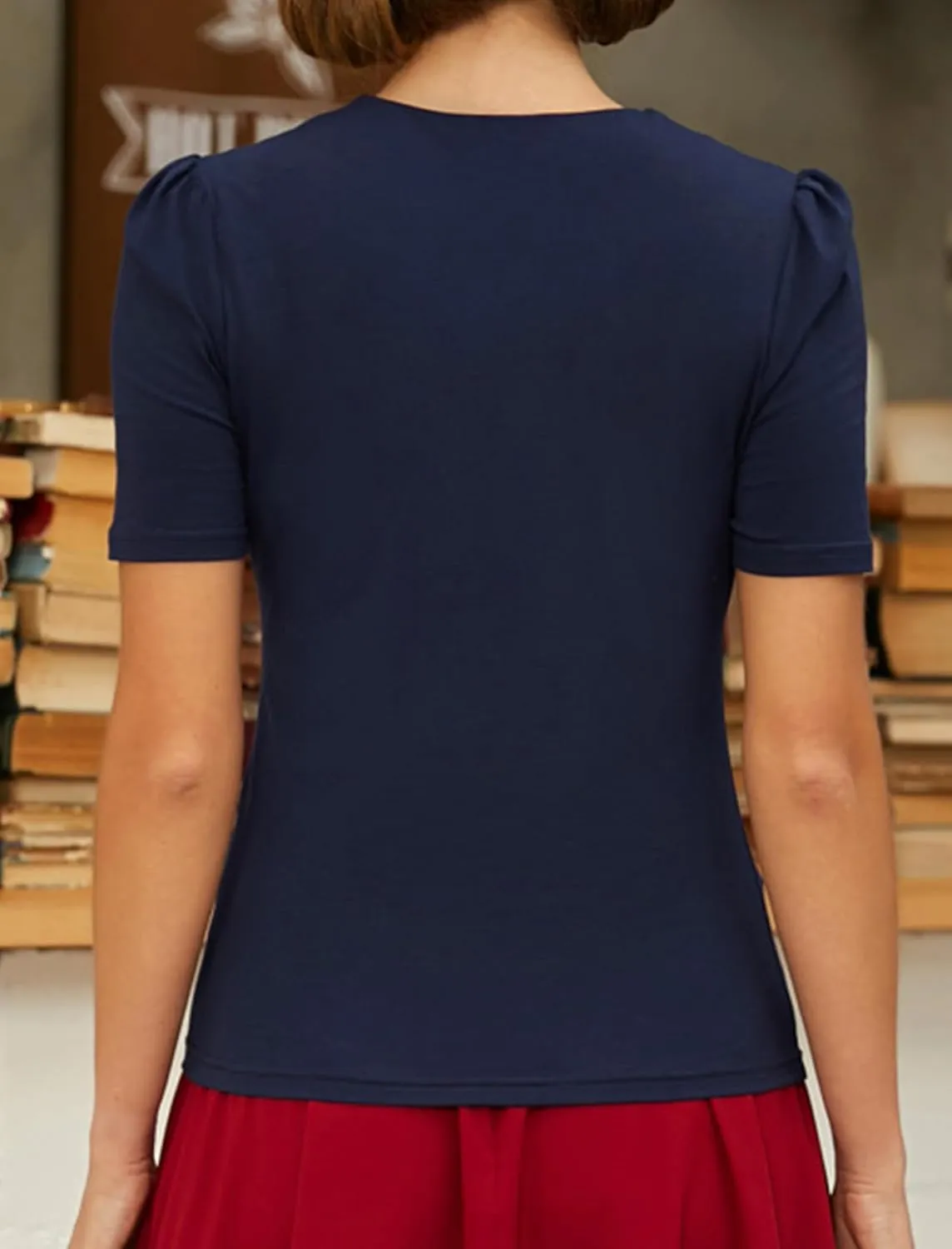 Belle Poque Women’s Hollowed-Out Tops 1950s Retro Vintage Short Sleeve Cotton Blouse