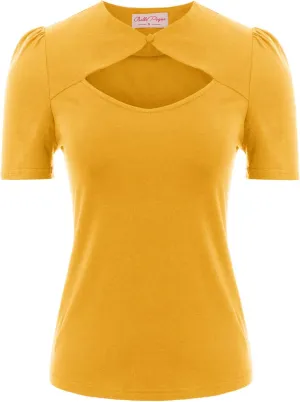 Belle Poque Women’s Hollowed-Out Tops 1950s Retro Vintage Short Sleeve Cotton Blouse