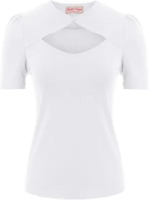 Belle Poque Women’s Hollowed-Out Tops 1950s Retro Vintage Short Sleeve Cotton Blouse