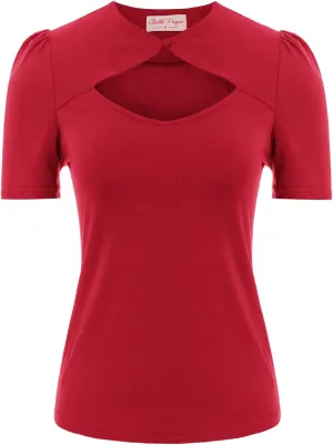 Belle Poque Women’s Hollowed-Out Tops 1950s Retro Vintage Short Sleeve Cotton Blouse