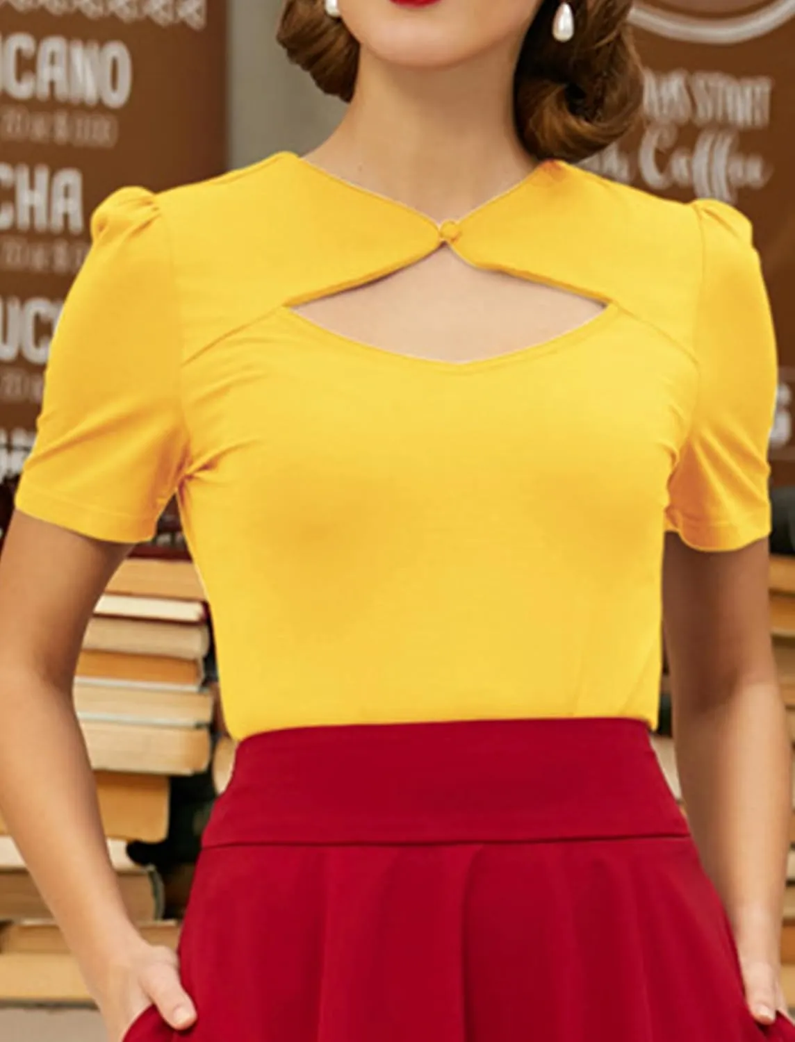 Belle Poque Women’s Hollowed-Out Tops 1950s Retro Vintage Short Sleeve Cotton Blouse